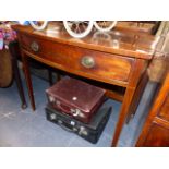 A REGENCY MAHOGANY BOW FRONT SIDE TABLE.