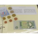 VARIOUS EURO COIN SETS, ETC TO INCLUDE A SERIES D, ONE POUND PICTORIAL ISSUE NOTE.