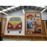 A PRINT ON CANVAS OF A VOLKSWAGON,ETC.