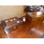 A REGENCY SEWING BOX AND A VICTORIAN MAHOGANY WRITING BOX.