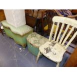 THREE LOOM LINEN BOXES AND A SIDE CHAIR.