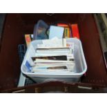 A BOX OF POSTCARDS, MODEL TRAINS,ETC.