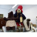 A PADDINGTON TEDDY BEAR TOGETHER WITH BOLGER THE BADGER (STRUIE CRAFTS) AND ONE OTHER.