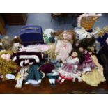 A LARGE COLLECTION OF GOOD QUALITY BISQUE HEAD COSTUME DOLLS.