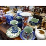 A PAIR OF BLUE AND WHITE VASES AND OTHER POTTERY WARE,ETC.