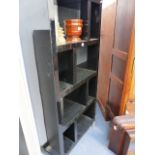 A PAIR OF BLACK LACQUER DISPLAY SHELVES.