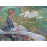 A LARGE IMPRESSIONIST STYLE PRINT IN MOULDED FRAME