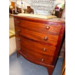 AN ANTIQUE AND LATER BOW FRONT SMALL CHEST.