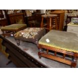 THREE ANTIQUE FOOTSTOOLS.