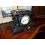 A VICTORIAN SLATE AND MALACHITE INSET MANTLE CLOCK.