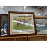 A HORSERACING PHOTOGRAPHIC PRINT, A ROLLS ROYCE MIRROR,ETC