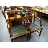 A SET OF SIX GEORGIAN STYLE DINING CHAIRS.