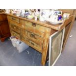 A PAINTED TRAY TOP CHEST OF SIX DRAWERS.