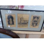 A GROUP OF THREE DRAWINGS OF LOCAL CHURCHES BY R R DOSSER.