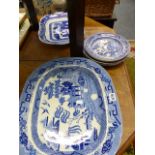 A QTY OF VICTORIAN AND OTHER BLUE AND WHITE CHINA.