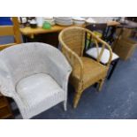 A LLOYD LOOM CHAIR, A WICKER CHAIR AND A SIDE CHAIR.