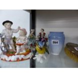 CONTINENTAL PORCELAIN FIGURINES AND A DANISH VASE.