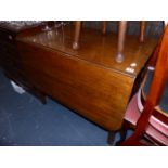 A GEORGIAN OAK TABLE AND A VICTORIAN STOOL.