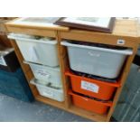 A NEST OF STORAGE DRAWERS CONTAINING NEW GIFT JEWELLERY POUCHES, MAKE UP BAGS,ETC.