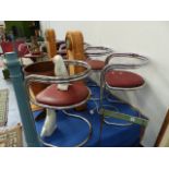 A SET OF SIX RARE MID CENTURY "PLUSH KICKER " CHROME FRAMED CHAIRS.