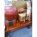 A COFFEE TABLE, SEWING BOX, POUFFES,ETC.