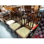 A SET OF FOUR EDWARDIAN INLAID SIDE CHAIRS AND FOUR OTHERS.