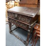 AN 18th.C.OAK BIBLE BOX ON STAND.