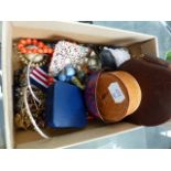 A BOX OF COSTUME JEWELLERY,ETC.