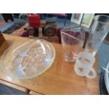 A FRENCH OPAQUE GLASS BOWL AND OTHER GLASSWARE.