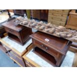 A PAIR OF TABLE CABINETS, AN INLAID TRAY AND A PAIR OF CARVED PANELS.