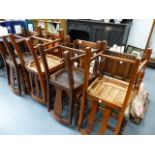 A SET OF FOUR OAK DINING CHARS AND FOUR OTHERS.