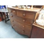 AN EARLY VICTORIAN MAHOGANY BOW FRONT CHEST OF TWO SHORT AND THREE LONG DRAWERS.