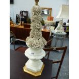 AN ITALIANATE WHITE POTTERY TABLE LAMP.