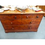 A VICTORIAN MAHOGANY TRAY TOP CHEST OF TWO SHORT AND TWO LONG DRAWERS.