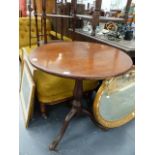 A VICTORIAN TRIPOD TABLE, A THREE TIER WHATNOT AND A SEWING BOX.