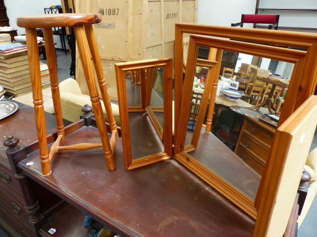 A PINE STOOL AND A SWING MIRROR.