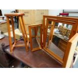 A PINE STOOL AND A SWING MIRROR.