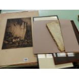 A SIGNED ETCHING BY FRANK BRANGWYN, TWO FURTHER ETCHINGS, AN INDENTURE,ETC.