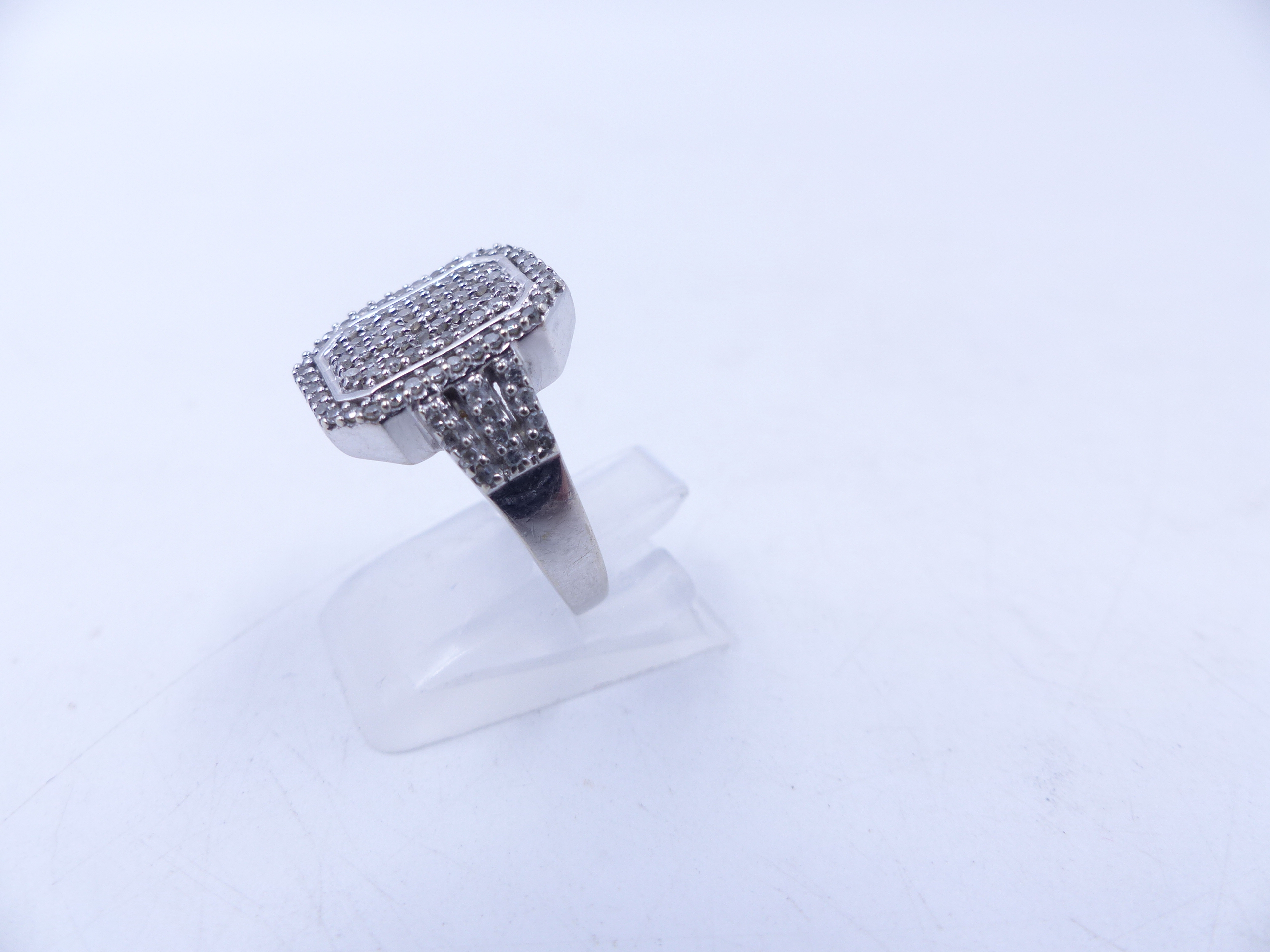 A 9ct WHITE GOLD DIAMOND PAVE SET RING. THE OCTAGONAL HEAD MEASURES 1.5cm X 1.1cm, WEIGHT 4.5grms, - Image 3 of 13