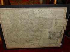 MAP: BOWLES & CARTER. A FRAMED HAND COLOURED FOLDING MAP OF THE ROADS OF ENGLAND AND WALES, 60 x