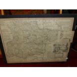 MAP: BOWLES & CARTER. A FRAMED HAND COLOURED FOLDING MAP OF THE ROADS OF ENGLAND AND WALES, 60 x