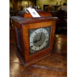 A 20th.C.GEORGIAN STYLE BRACKET CLOCK WITH 3-TRAIN CHIMING MOVEMENT AND BRASS DIAL SIGNED GOLDSMITHS