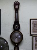 AN EARLY 19th.C.MAHOGANY CASED BANJO BAROMETER.