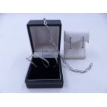 A SELECTION OF 9ct WHITE GOLD DIAMOND SET JEWELLERY TO INCLUDE A DIAMOND BRACELET, DIAMOND HOOPS AND