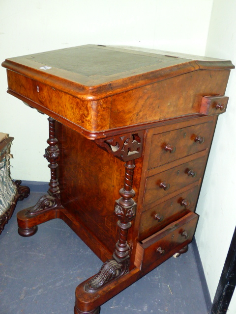 A VICTORIAN WALNUT DAVENPORT DESK. W.53cms.