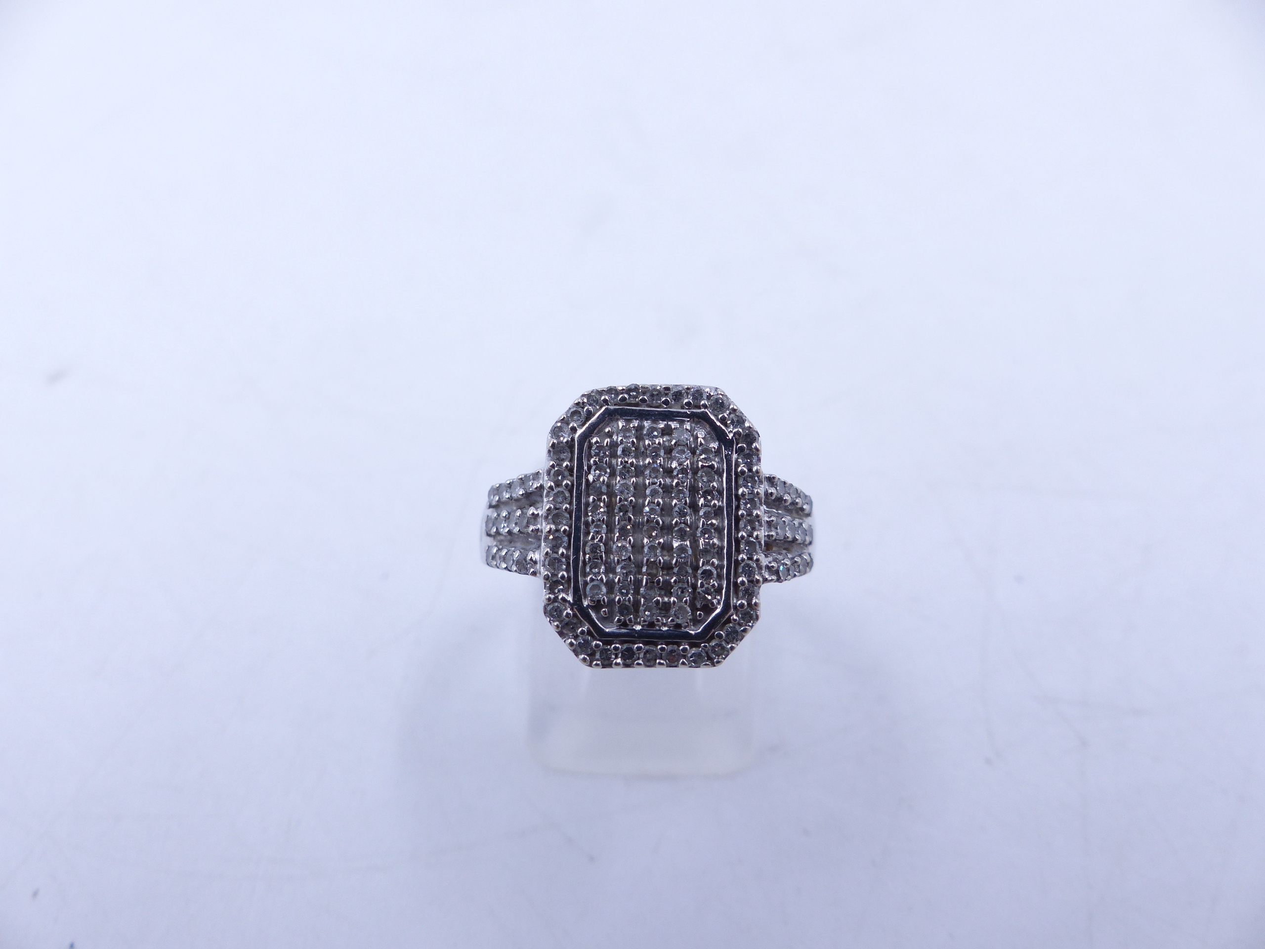 A 9ct WHITE GOLD DIAMOND PAVE SET RING. THE OCTAGONAL HEAD MEASURES 1.5cm X 1.1cm, WEIGHT 4.5grms, - Image 8 of 13