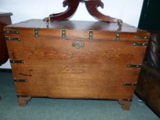 A LARGE BRASS BOUND 19th.C.TEAK BLANKET CHEST. W.106 x D.61 x H.75cms.