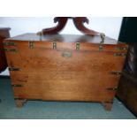 A LARGE BRASS BOUND 19th.C.TEAK BLANKET CHEST. W.106 x D.61 x H.75cms.