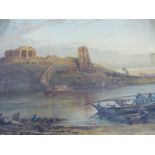 JOHN VARLEY. 1850-1933. AN EGYPTIAN RIVER SCENE, PROBABLY ALONG THE RIVER NILE, SIGNED