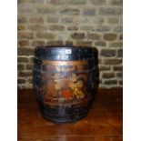 A 19th.C.COOPERED BARREL WITH PERIOD PAINTED ROYAL ARMORIAL. H.53cms.
